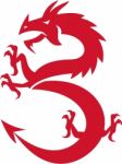 Red Dragon Prancing Silhouette Retro Stock Photo