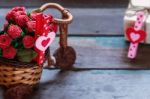 Hearts And Flowers On Wooden Stock Photo