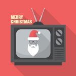 Mustache And Glasses Of Santa In Retro Television Stock Photo