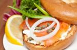 Salmon Bagel Sandwich Stock Photo