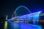 Rainbow Fountain Show At Expo Bridge In South Korea Stock Photo