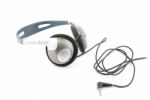 Headphones With Cord On White Stock Photo