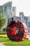 View Of Skyscrapers And Modern Art In Singapore Stock Photo