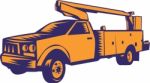 Cherry Picker Mobile Lift Truck Woodcut Stock Photo