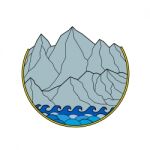 Rugged Mountain Range Waves Circle Monoline Stock Photo