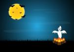 Halloween Ghost Bonfire Moon Bat  Stock Photo