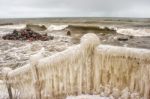 Storm At Sea In Winter Stock Photo