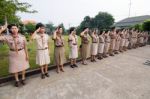 Student 9-10 Years Old, Scout Assembly, Scout Camp In Bangkok Thailand Stock Photo