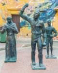 Bronze Sculptures In Plaza De La Trinidad In Getsemani, Cartagen Stock Photo