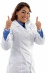 Female Doctor Showing Successful Sign Stock Photo