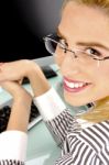 Close View Of Smiling Businesswoman Stock Photo