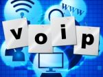 Voip Communication Shows Voice Over Broadband And Chat Stock Photo