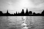 Silhouette Pagoda Black And White Stock Photo