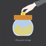 Hand Save Money To Jar  Illustration  Stock Photo