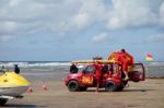 Rnli Lifeguards On Duty At Bude In Cornwall Stock Photo