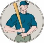 Baseball Player Batter Holding Bat Etching Stock Photo