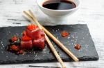 Red Tuna Sashimi With Salmon Roe Stock Photo