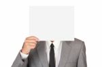 Businessman Holding Blank Paper Stock Photo