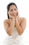 Young Woman Posing In Towel Stock Photo