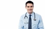 Smiling Physician Isolated Over White Stock Photo