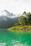 Beautiful Green River And Mountains Stock Photo