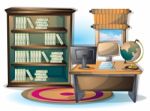 Cartoon  Illustration Interior Library Room With Separated Layers Stock Photo