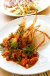 Thai Food, Deep-fried Prawns With Tom Yam Sauce Stock Photo