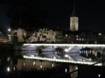 Zurich By Night At Limmat Stock Photo