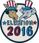 Us Election 2016 Mascot Donkey Elephant Circle Cartoon Stock Photo