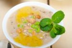 Hearty Middle Eastern Chickpea And Barley Soup Stock Photo