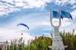 Paraglider Over Punta Del Este, The Atlantic Coast, Uruguay Stock Photo