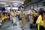 Student 9-10 Years Old, Scout Activities, Dance Performances Around The Fire., Scout Camp Bangkok Thailand Stock Photo