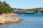 Luxury Yacht Leaving Porto Cervo In Sardinia Stock Photo