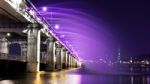 Rainbow Fountain Show At Banpo Bridge In Seoul, South Korea Stock Photo