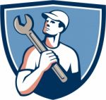 Tradesman Mechanic Spanner Crest Retro Stock Photo