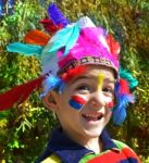 Happy Kid Dressed As Indian Stock Photo