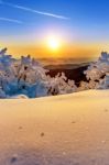 Sunrise On Deogyusan Mountains Covered With Snow In Winter,south Korea Stock Photo