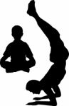 Father Doing Yoga With Child Stock Photo