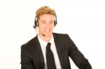 Businessman With Headset Stock Photo