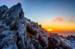 Sunrise On Deogyusan Mountains Covered With Snow In Winter,south Korea Stock Photo