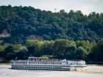 Tourist Boat Princesse D'aquitane Cruising Along The River Garon Stock Photo