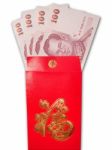 Banknotes In Red Envelope Stock Photo