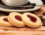 Heart Cookie Coffee Means Biscuit Cracker And Crackers Stock Photo