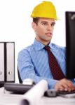 Engineer Working In Computer Stock Photo