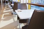 Row Of Tables In Restaurant Stock Photo