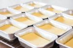 Fresh Bake Square Box Cheese Cake Stock Photo