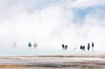 Grand Prismatic Spring, Yellowstone/usa - September 28 : People Stock Photo