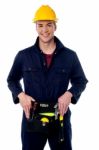 Happy Young Male Construction Worker Stock Photo