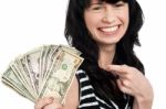 Smiling Woman With Cash Stock Photo