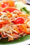 Closeup Thai Papaya Spicy Salad, Som Tum Thai Stock Photo